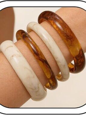 NEW Y2K Resin Chunky Bracelets Set Brown Resin Stackable Thick Bangle Jewelry
